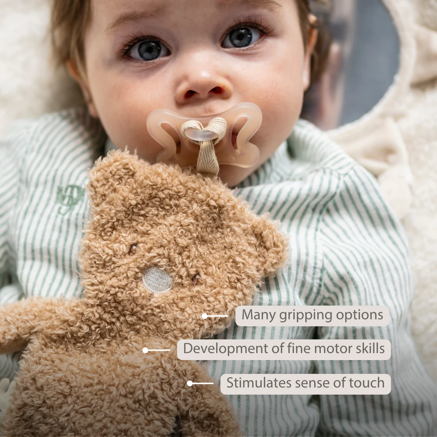 TEDDY Baby Pacifier Cloth – 26 cm – Bear Doudou as Pacifier Holder – Beige - Image 27