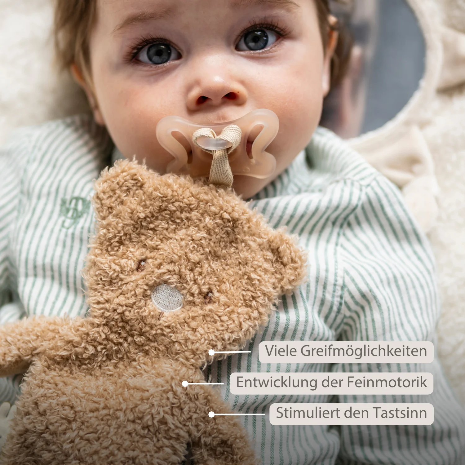 TEDDY Baby Pacifier Cloth – 26 cm – Bear Doudou as Pacifier Holder – Beige - Image 3
