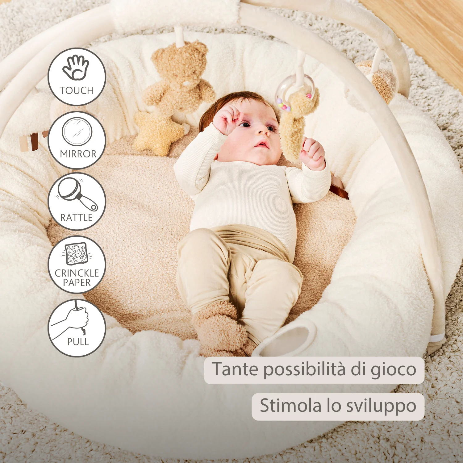 TEDDY Baby Playmat with Arches Round – 90 x 90 cm – Baby Activity Play Rug – Padded Edges - Image 10