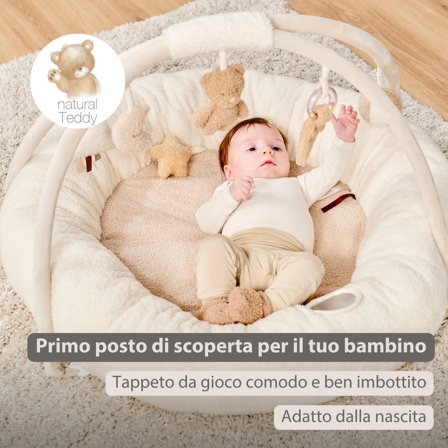 TEDDY Baby Playmat with Arches Round – 90 x 90 cm – Baby Activity Play Rug – Padded Edges - Image 9