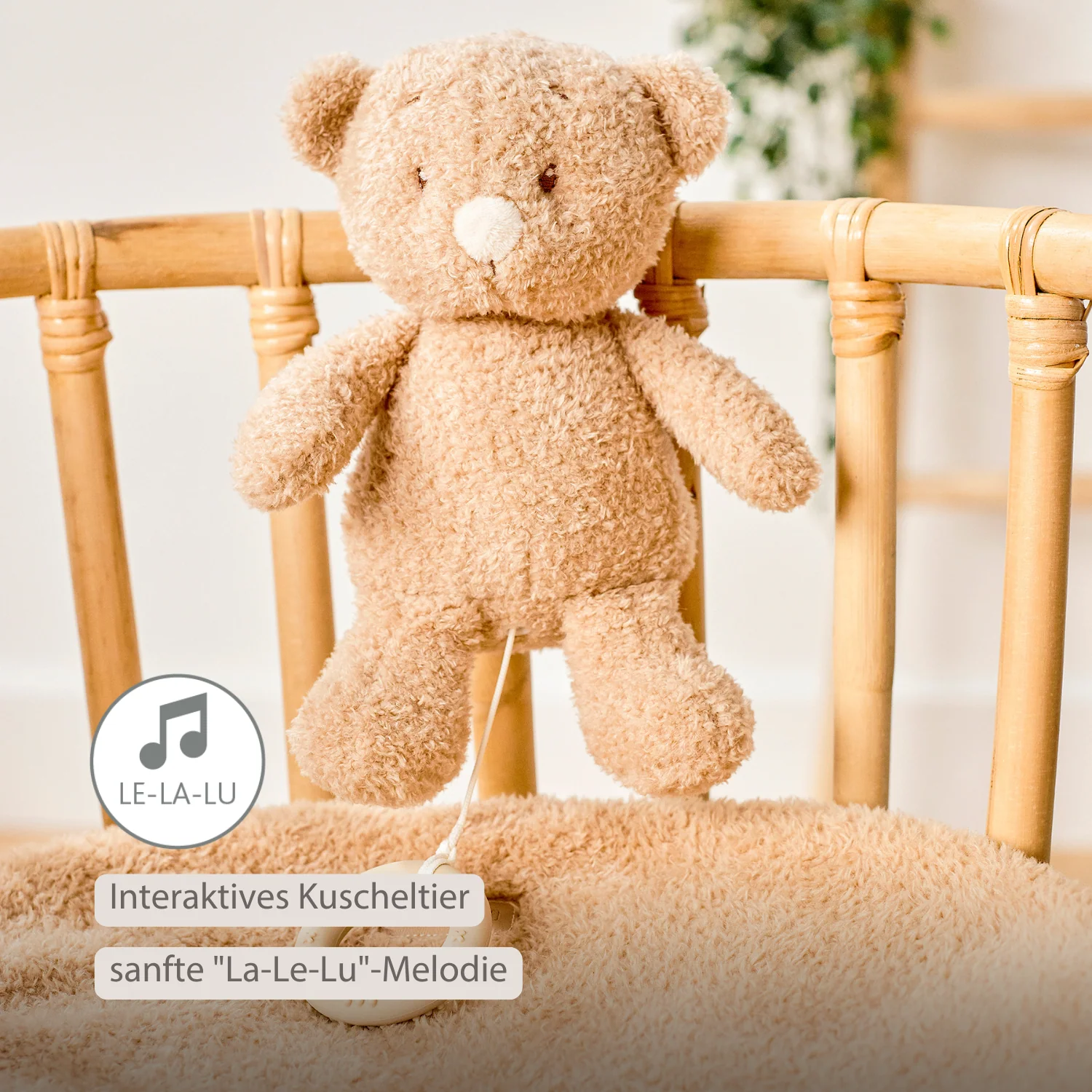 TEDDY Music Plush Bear – 25 cm – Soft Plush Toy with Music – Beige - Image 4