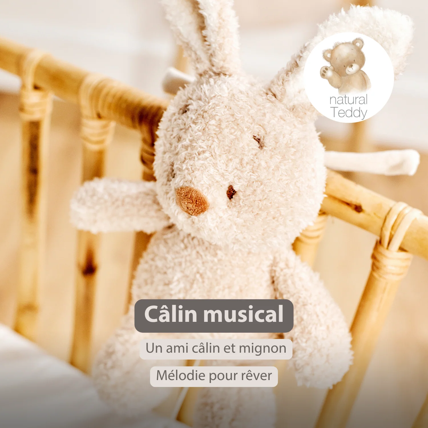 TEDDY Music Plush Bunny – 25 cm – Soft Plush Toy with Music – Beige - Image 16