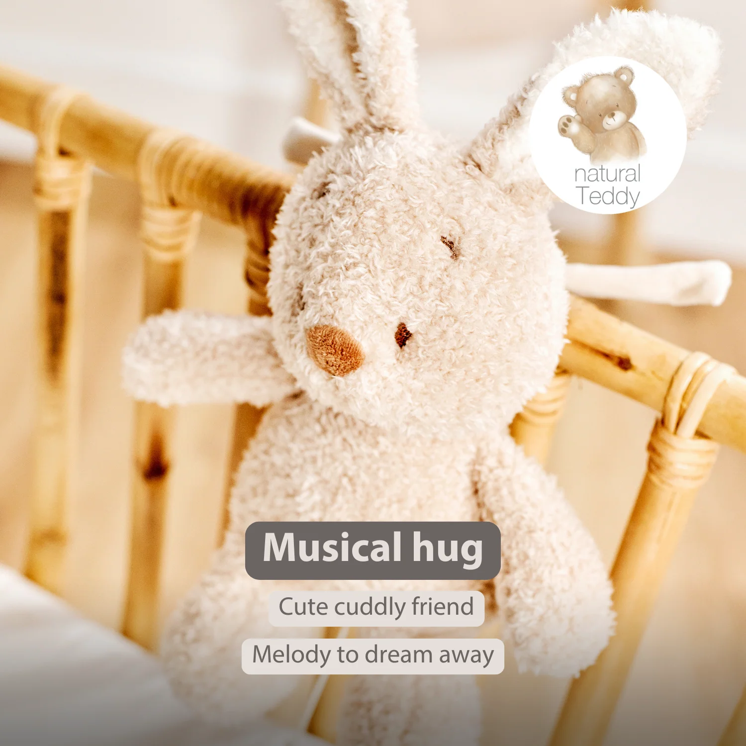 TEDDY Music Plush Bunny – 25 cm – Soft Plush Toy with Music – Beige - Image 30