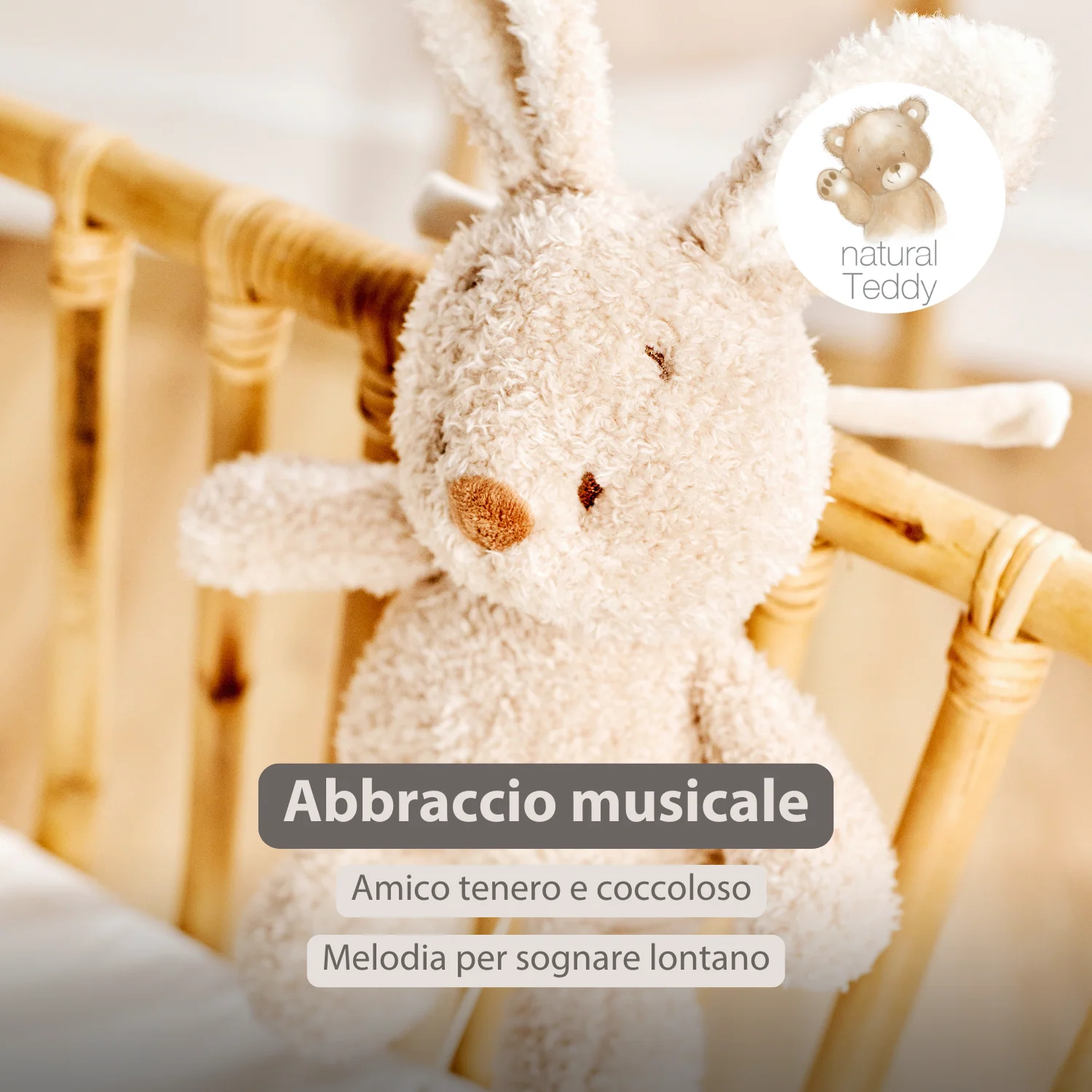 TEDDY Music Plush Bunny – 25 cm – Soft Plush Toy with Music – Beige - Image 9