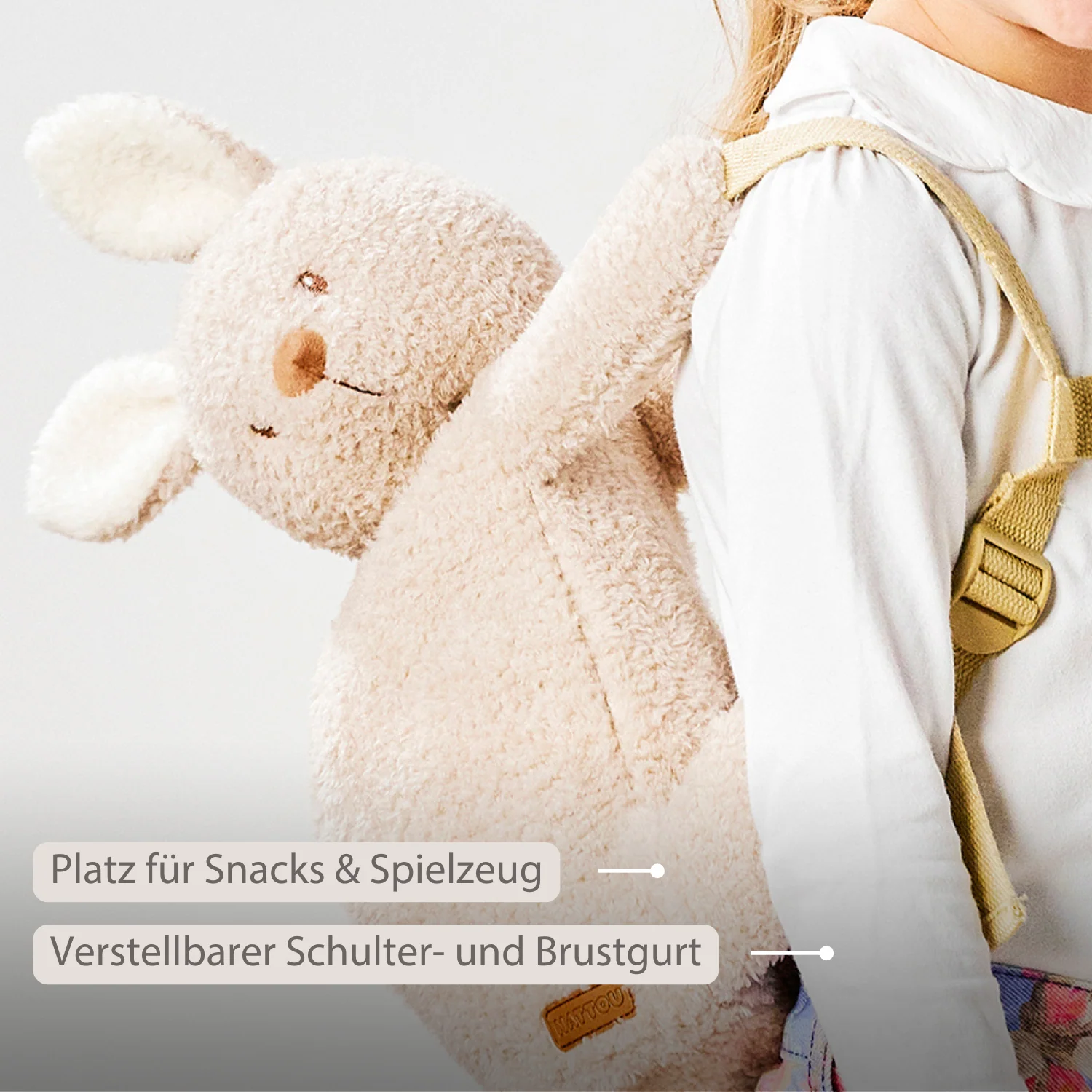 TEDDY Plush Backpack – 30 cm – Toddler School Bag – Soft Bunny Backpack – Ecru - Image 3