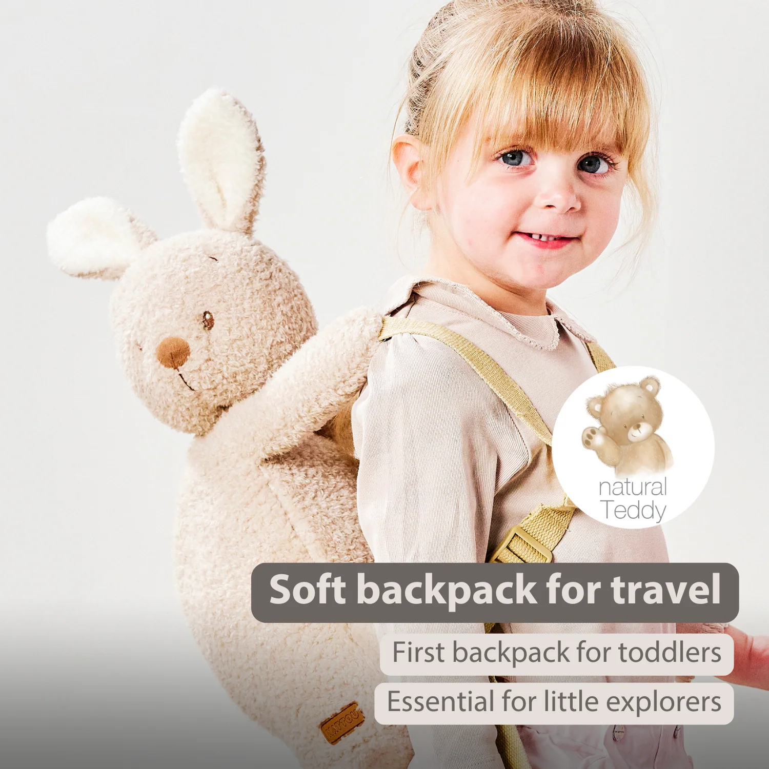 TEDDY Plush Backpack – 30 cm – Toddler School Bag – Soft Bunny Backpack – Ecru - Image 30