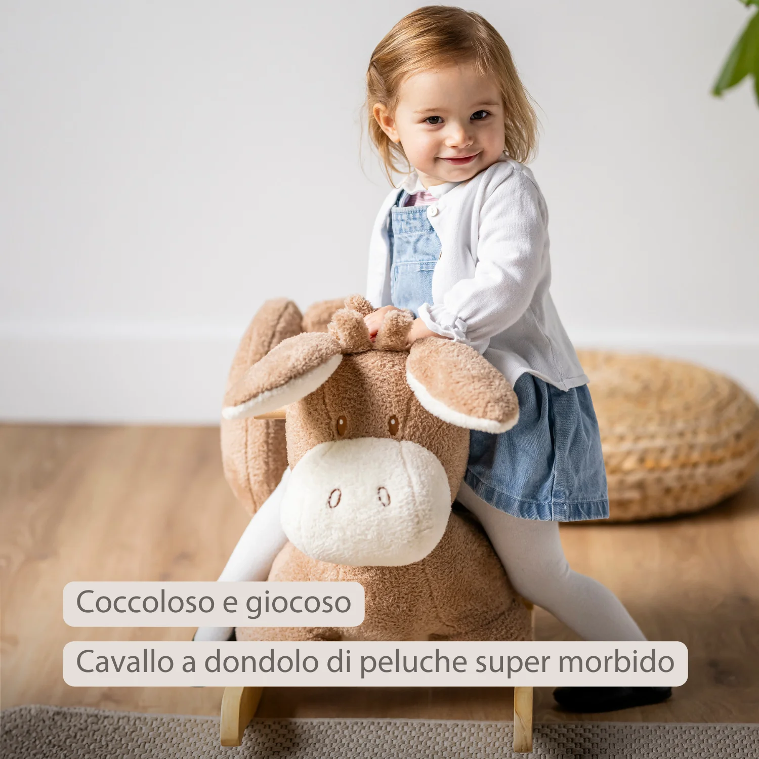 TEDDY Rocking Donkey – Rocking Animal in Teddy Fabric – Beige - Image 10