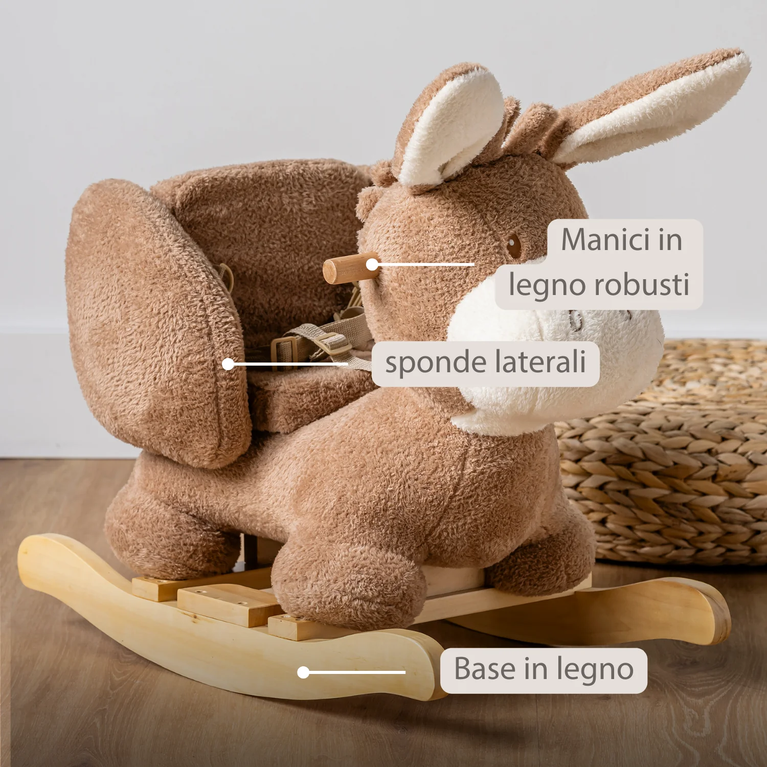 TEDDY Rocking Donkey – Rocking Animal in Teddy Fabric – Beige - Image 11