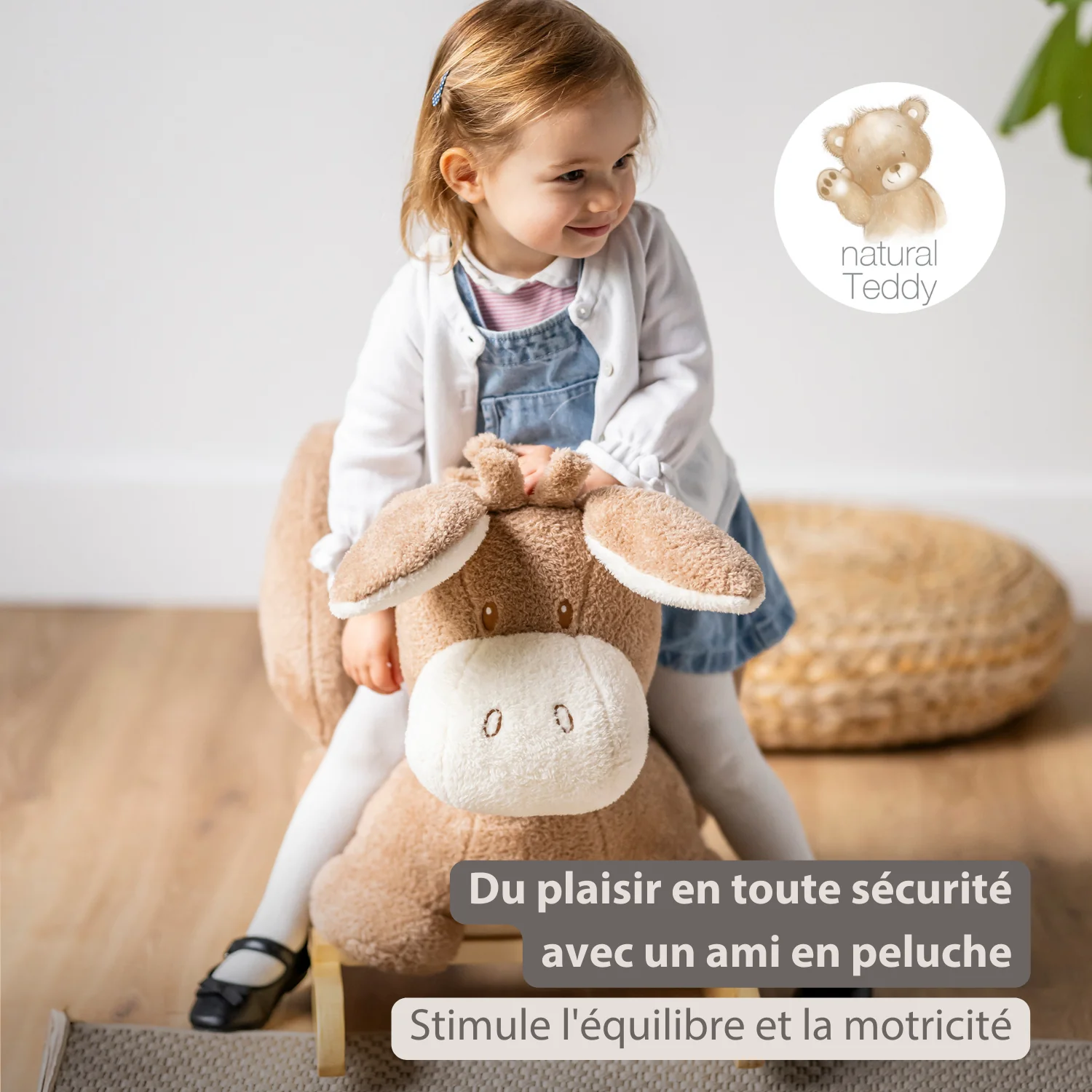 TEDDY Rocking Donkey – Rocking Animal in Teddy Fabric – Beige - Image 16