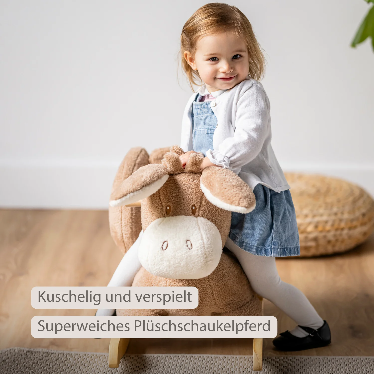 TEDDY Rocking Donkey – Rocking Animal in Teddy Fabric – Beige - Image 3
