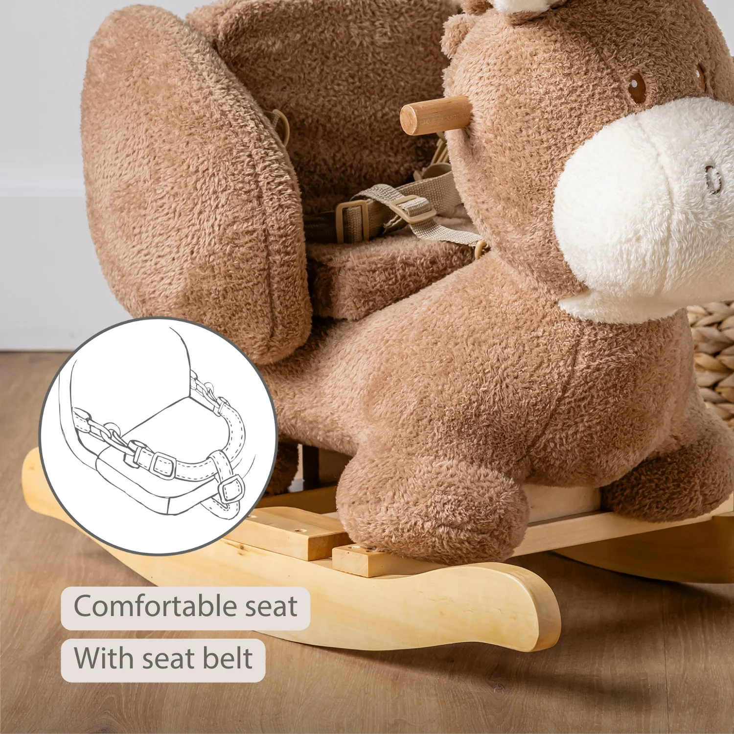 TEDDY Rocking Donkey – Rocking Animal in Teddy Fabric – Beige - Image 33