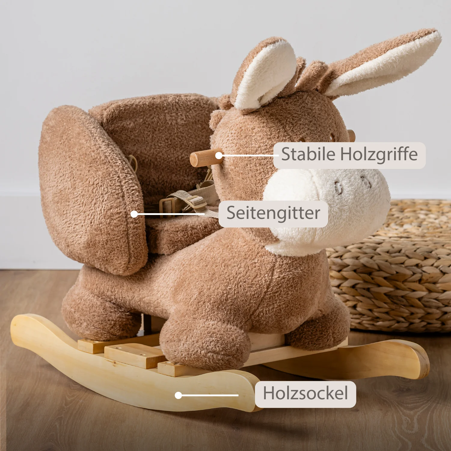 TEDDY Rocking Donkey – Rocking Animal in Teddy Fabric – Beige - Image 4