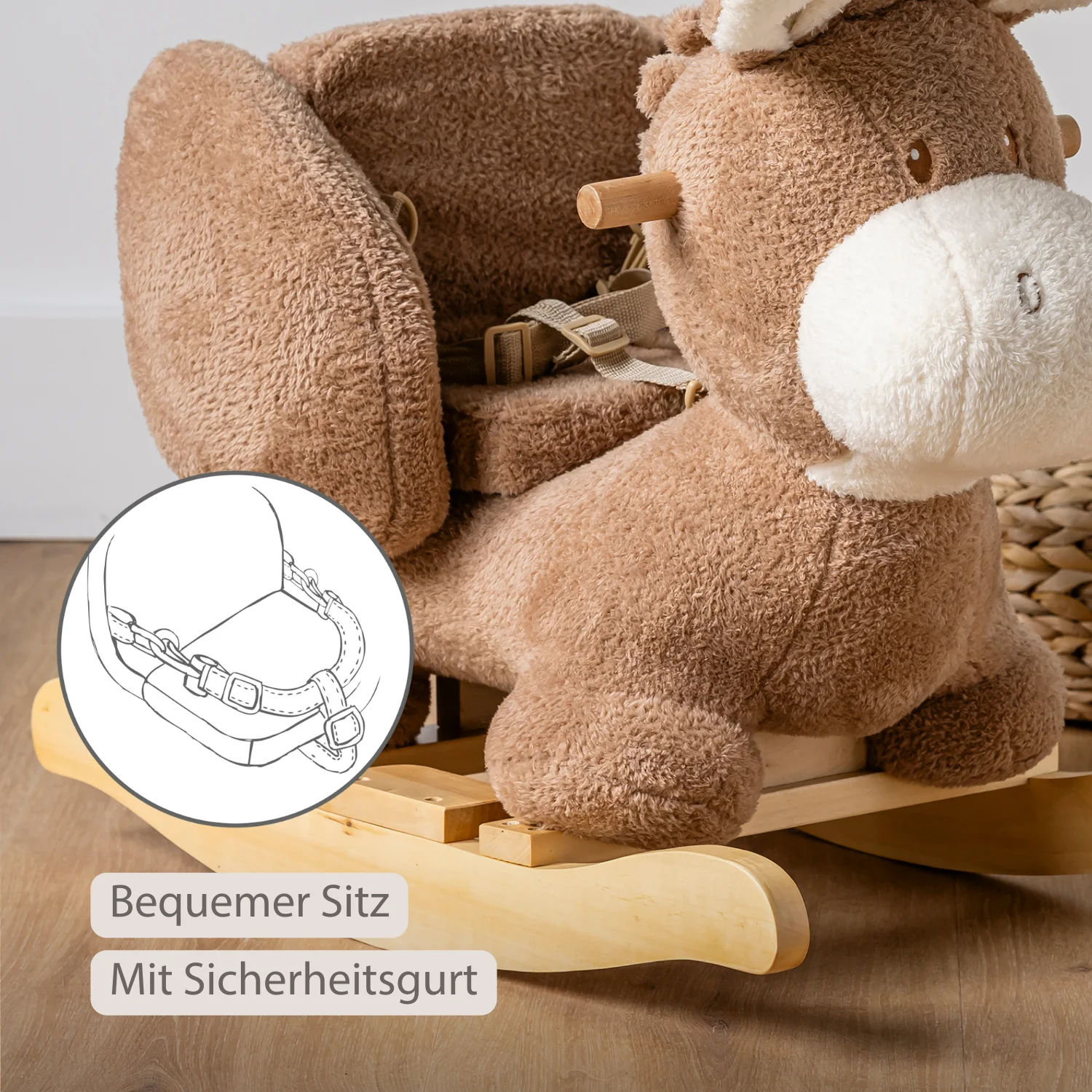 TEDDY Rocking Donkey – Rocking Animal in Teddy Fabric – Beige - Image 5