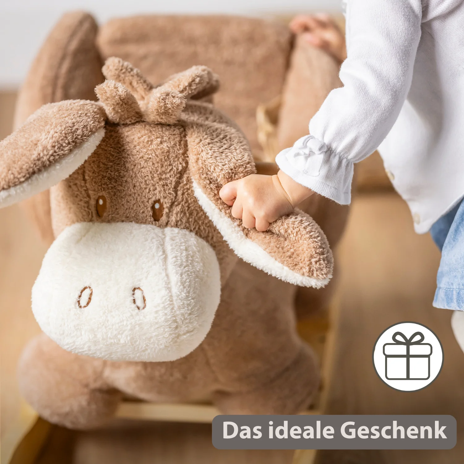 TEDDY Rocking Donkey – Rocking Animal in Teddy Fabric – Beige - Image 7