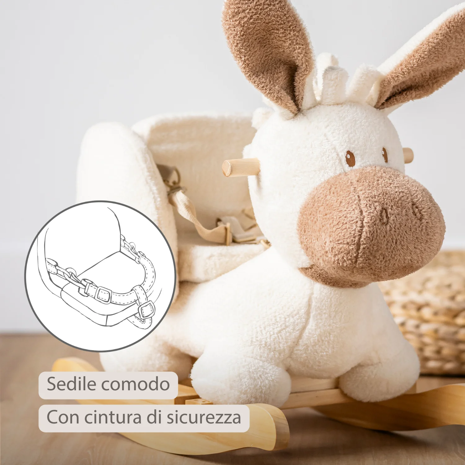 TEDDY Rocking Donkey – Rocking Animal in Teddy Fabric – Ecru - Image 12