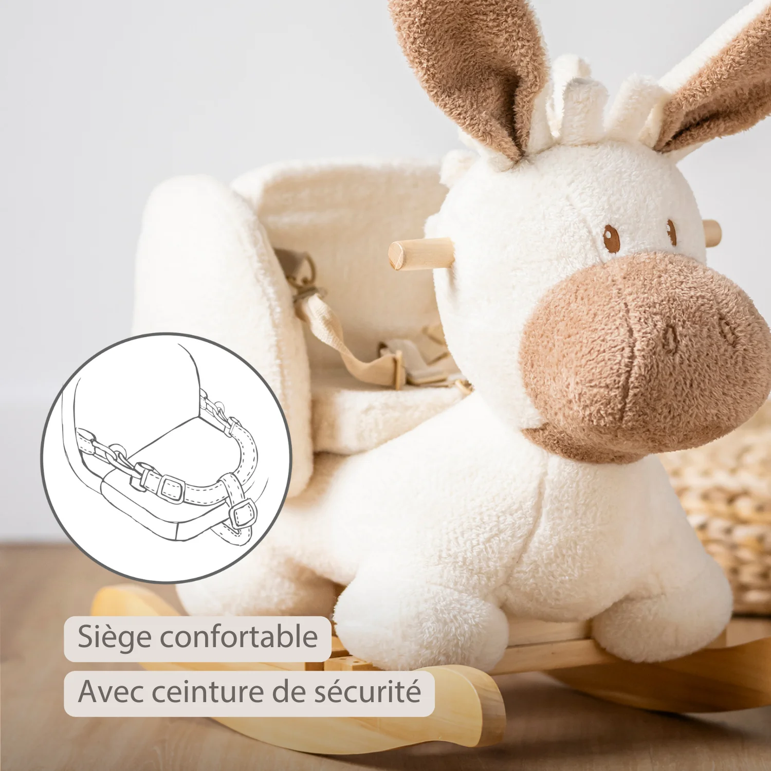 TEDDY Rocking Donkey – Rocking Animal in Teddy Fabric – Ecru - Image 19