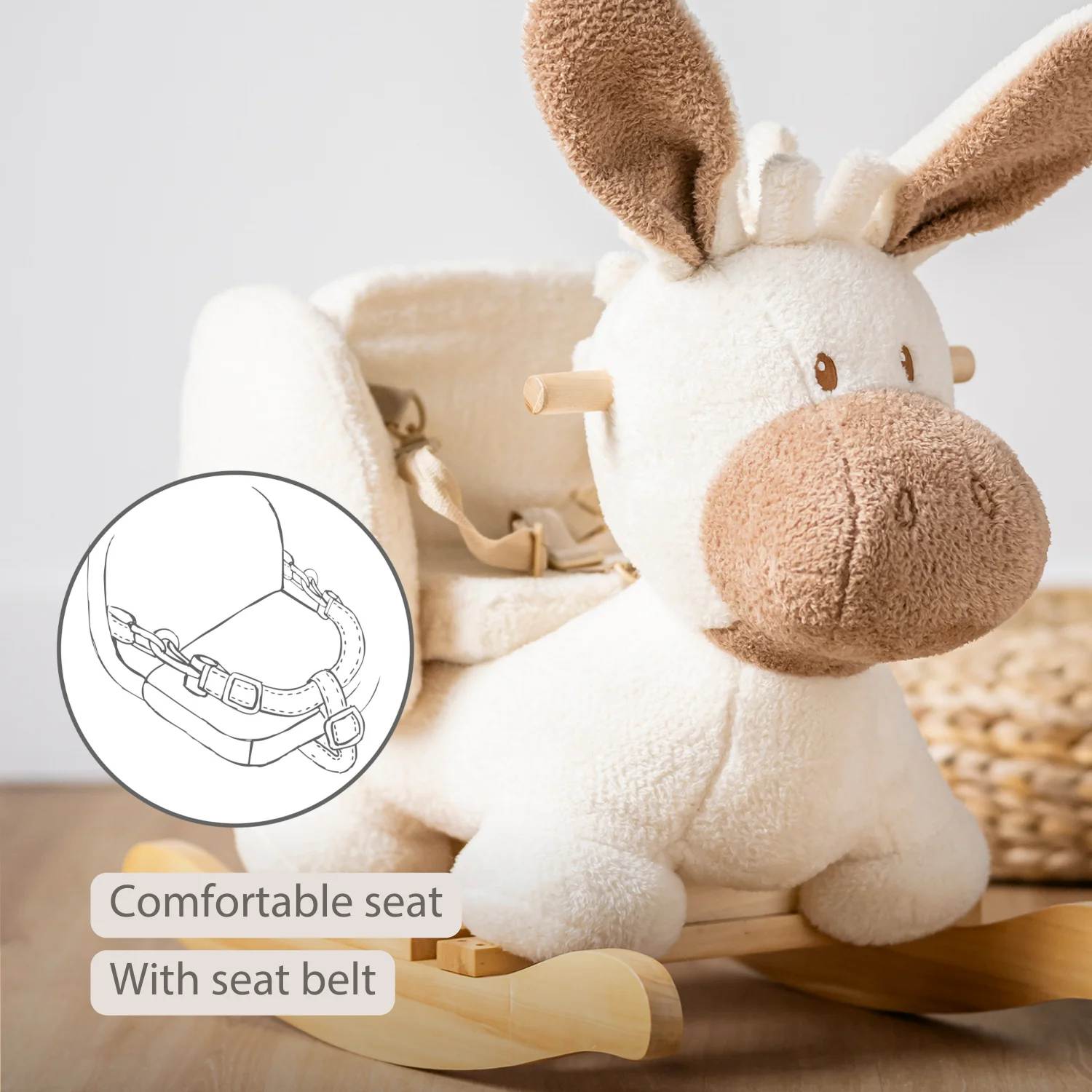 TEDDY Rocking Donkey – Rocking Animal in Teddy Fabric – Ecru - Image 33