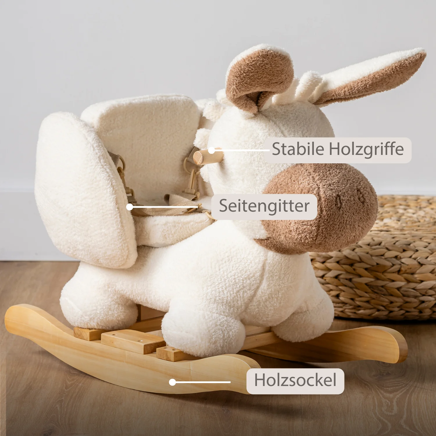 TEDDY Rocking Donkey – Rocking Animal in Teddy Fabric – Ecru - Image 4