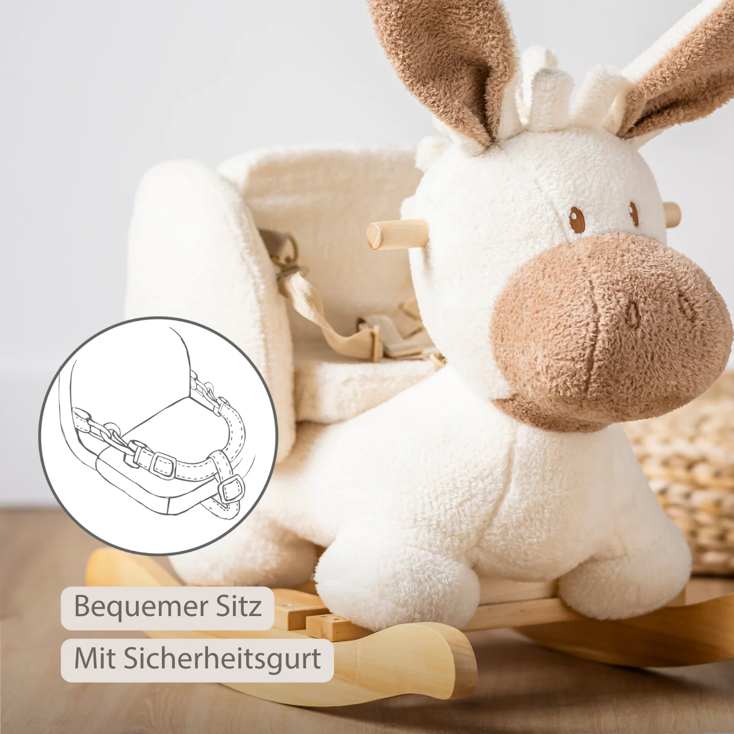 TEDDY Rocking Donkey – Rocking Animal in Teddy Fabric – Ecru - Image 5