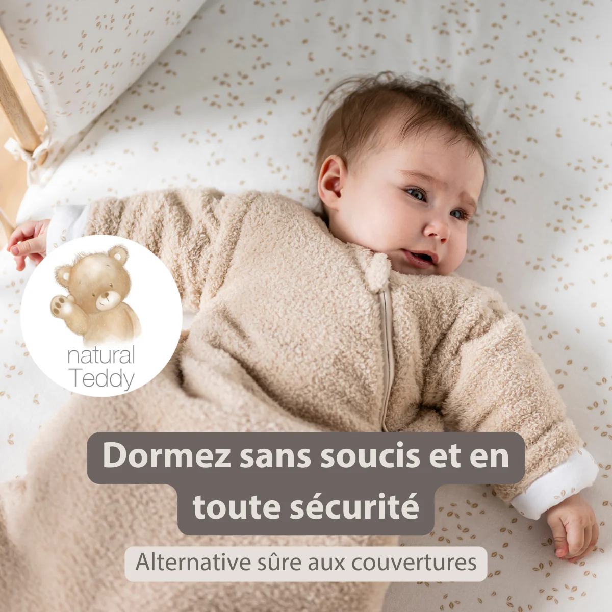 TEDDY Sleeping Bag Teddy Beige 70 cm – Detachable Sleeves – TOG 2.5 – Soft Baby Sleeping Bag - Image 10