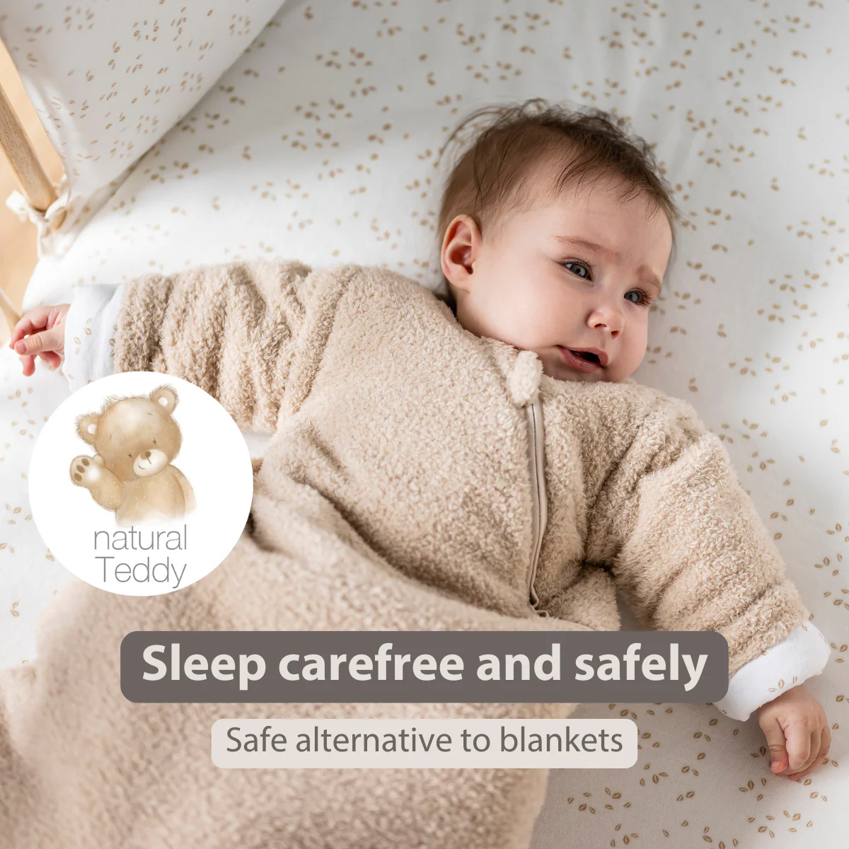 TEDDY Sleeping Bag Teddy Beige 70 cm – Detachable Sleeves – TOG 2.5 – Soft Baby Sleeping Bag - Image 18