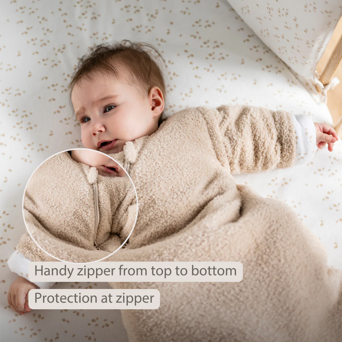 TEDDY Sleeping Bag Teddy Beige 70 cm – Detachable Sleeves – TOG 2.5 – Soft Baby Sleeping Bag - Image 19
