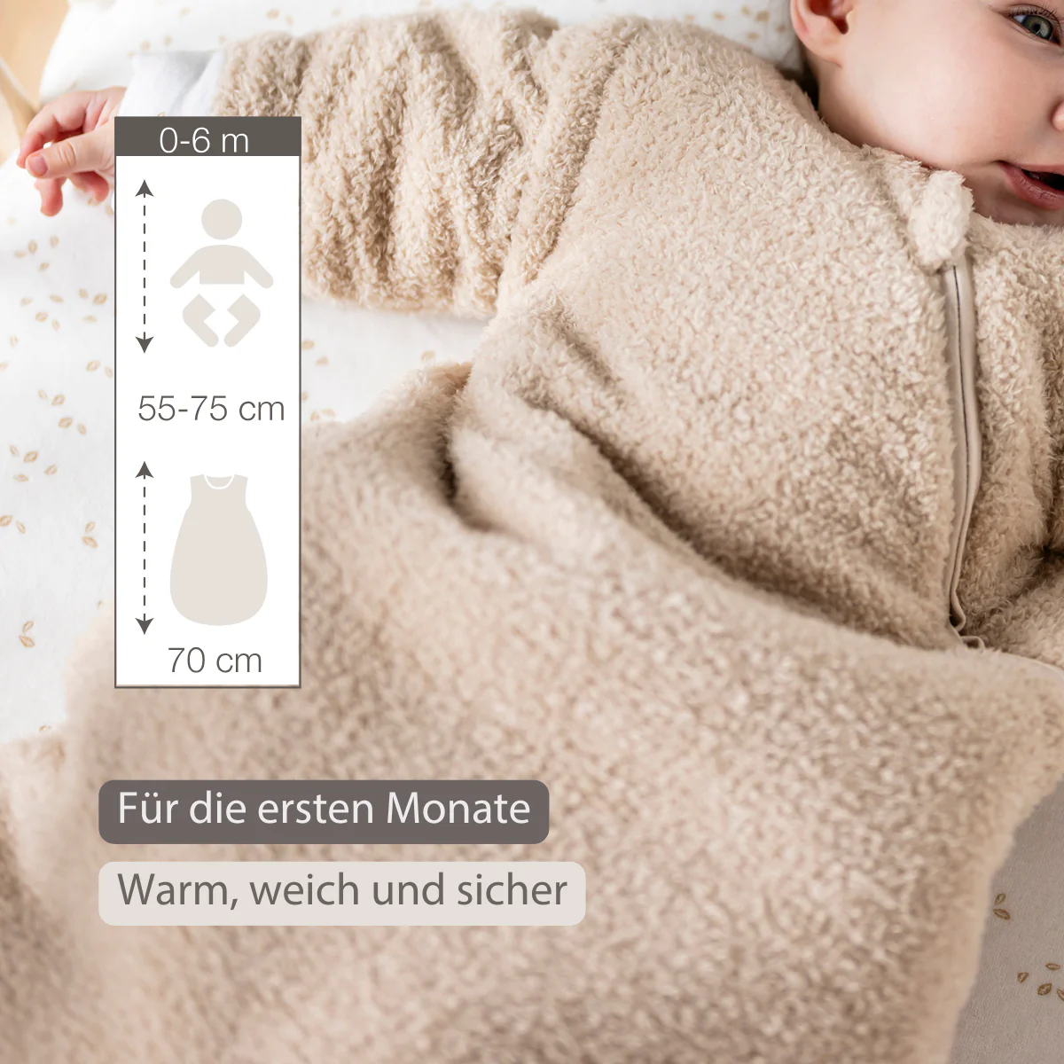 TEDDY Sleeping Bag Teddy Beige 70 cm – Detachable Sleeves – TOG 2.5 – Soft Baby Sleeping Bag - Image 22