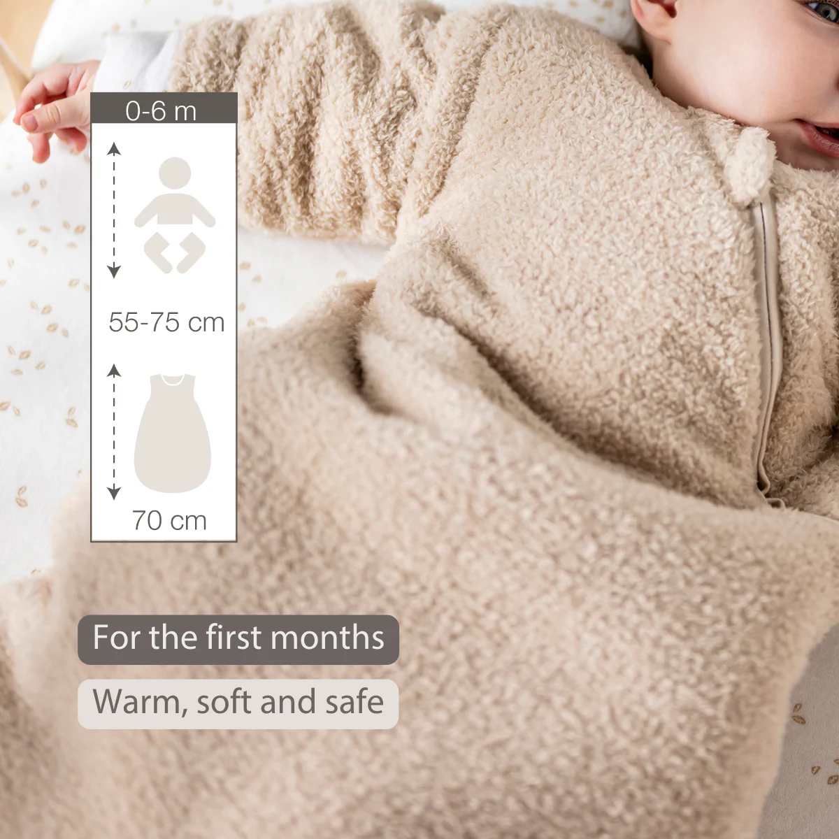 TEDDY Sleeping Bag Teddy Beige 70 cm – Detachable Sleeves – TOG 2.5 – Soft Baby Sleeping Bag - Image 28