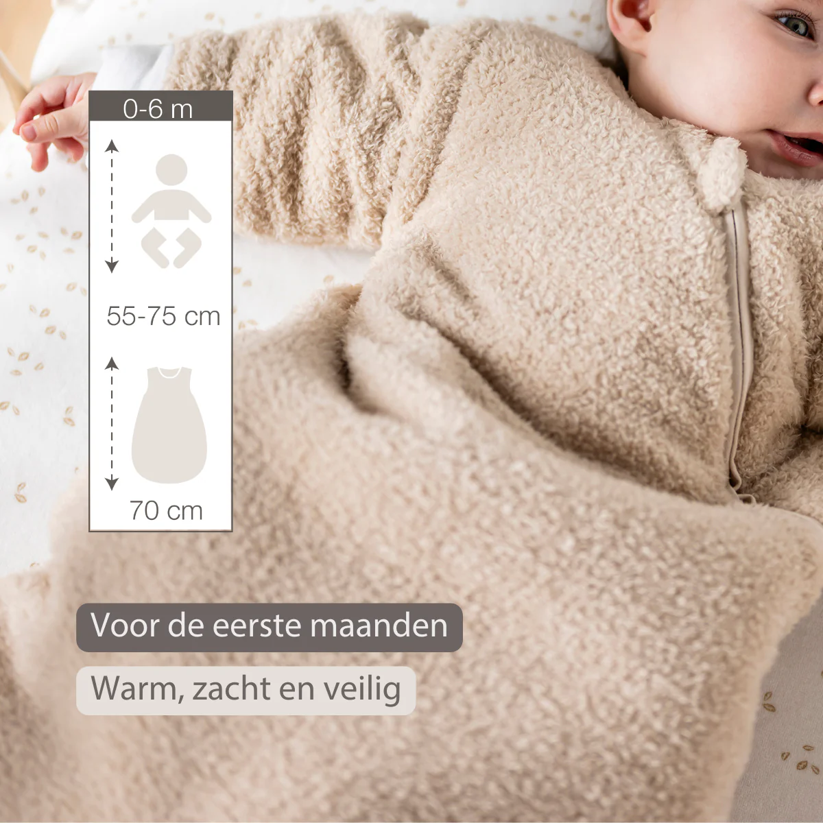 TEDDY Sleeping Bag Teddy Beige 70 cm – Detachable Sleeves – TOG 2.5 – Soft Baby Sleeping Bag - Image 29