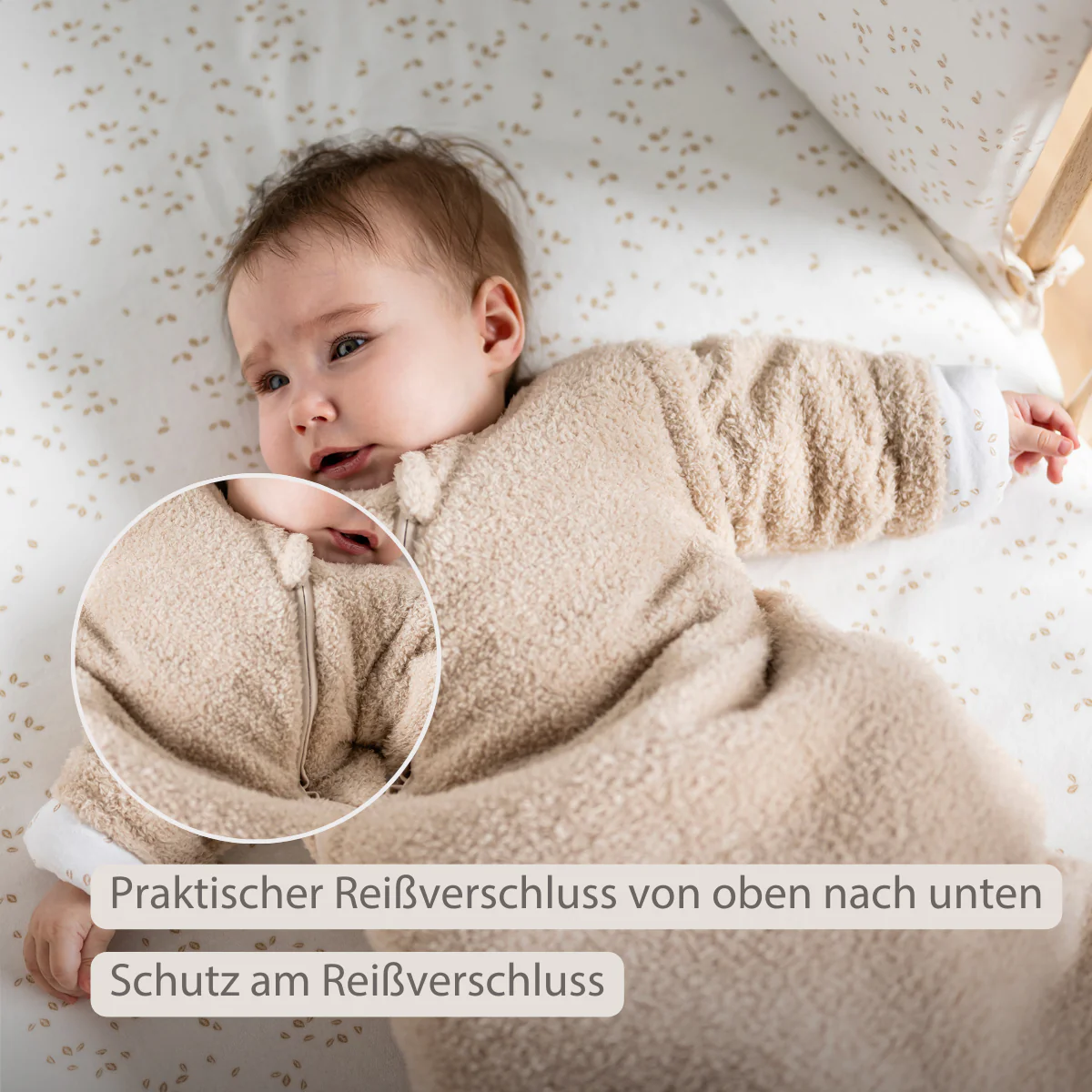 TEDDY Sleeping Bag Teddy Beige 70 cm – Detachable Sleeves – TOG 2.5 – Soft Baby Sleeping Bag - Image 3