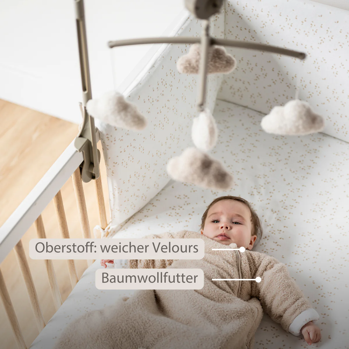 TEDDY Sleeping Bag Teddy Beige 70 cm – Detachable Sleeves – TOG 2.5 – Soft Baby Sleeping Bag - Image 4