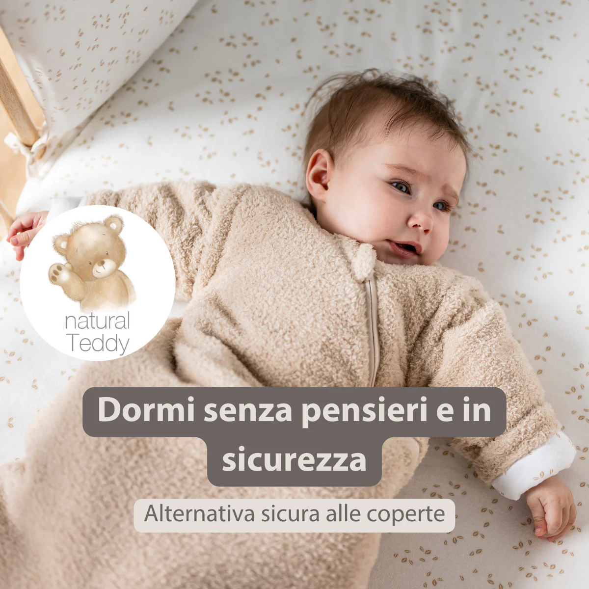 TEDDY Sleeping Bag Teddy Beige 70 cm – Detachable Sleeves – TOG 2.5 – Soft Baby Sleeping Bag - Image 6