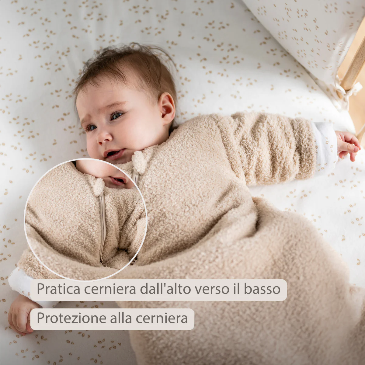 TEDDY Sleeping Bag Teddy Beige 70 cm – Detachable Sleeves – TOG 2.5 – Soft Baby Sleeping Bag - Image 7